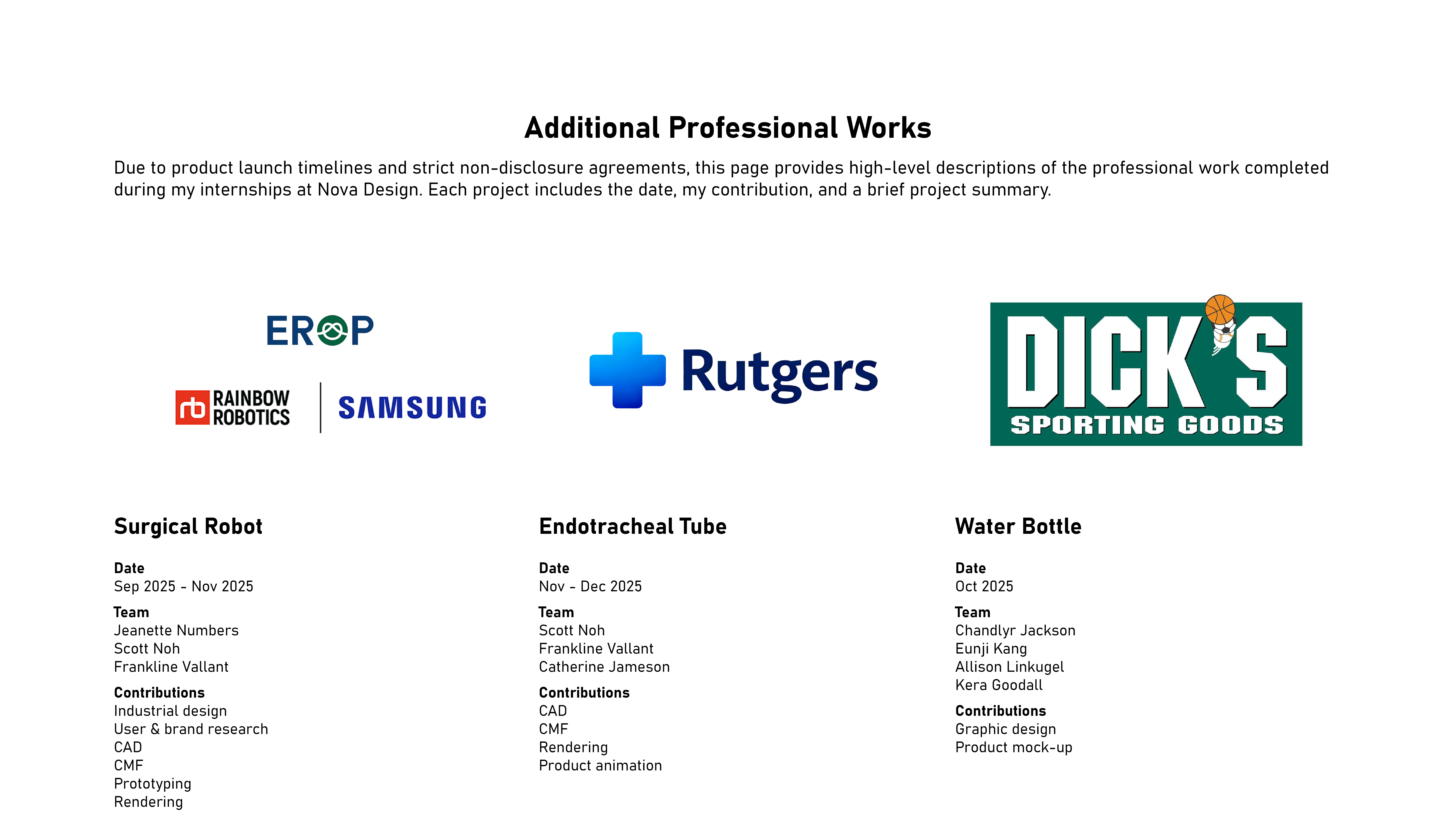 Professional Descriptions